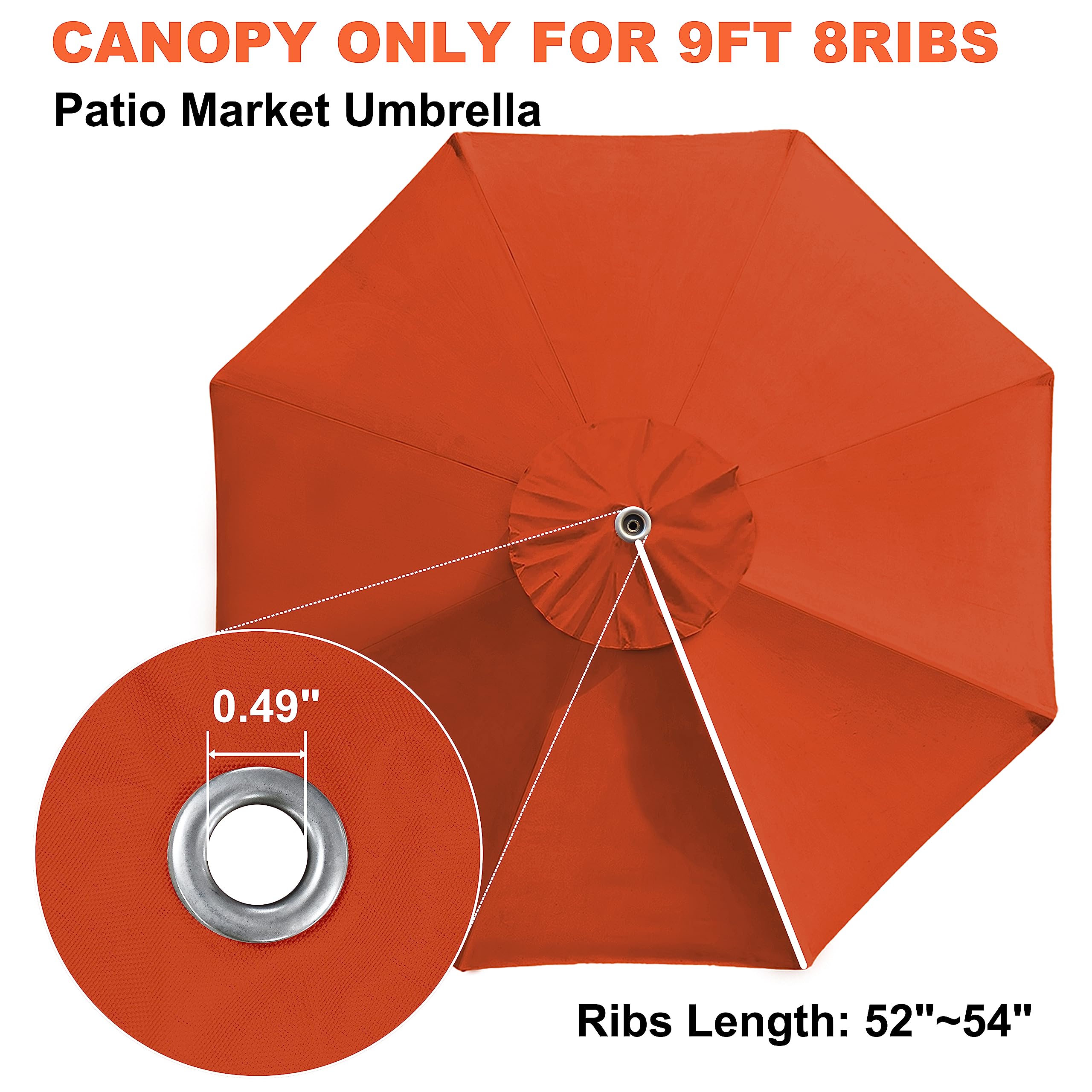 EliteShade USA 9FT Patio Umbrella Replacement Covers 8 Ribs Market Umbrella Canopy Cover (CANOPY ONLY) (Rust)