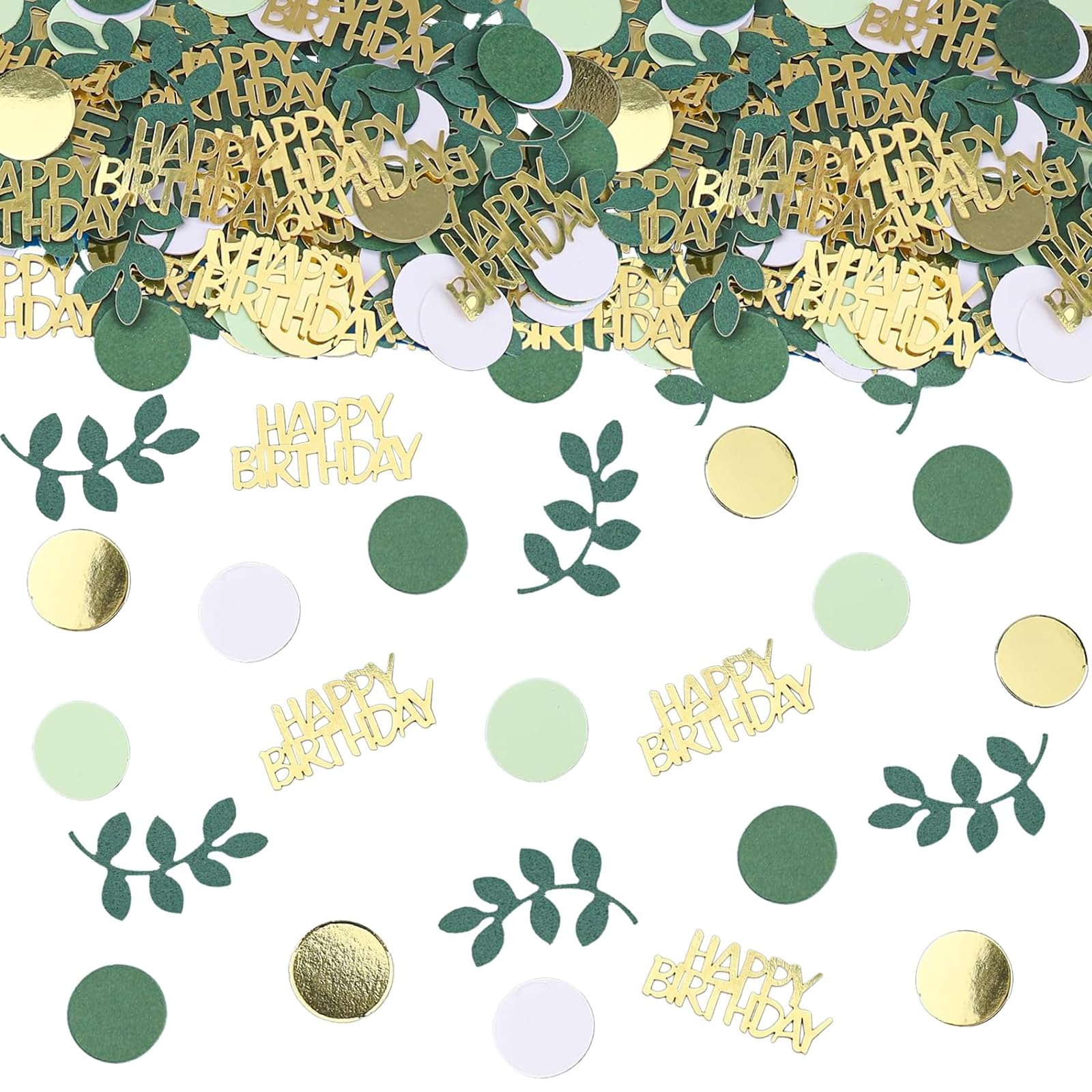 Sage Green Happy Birthday Confetti, Birthday Table Decorations Scatter Confetti Birthday Cake Confetti, Green Gold Foil Confetti Decorations for Birthday Party, Baby Shower DIY Arts Crafting 230 Pcs