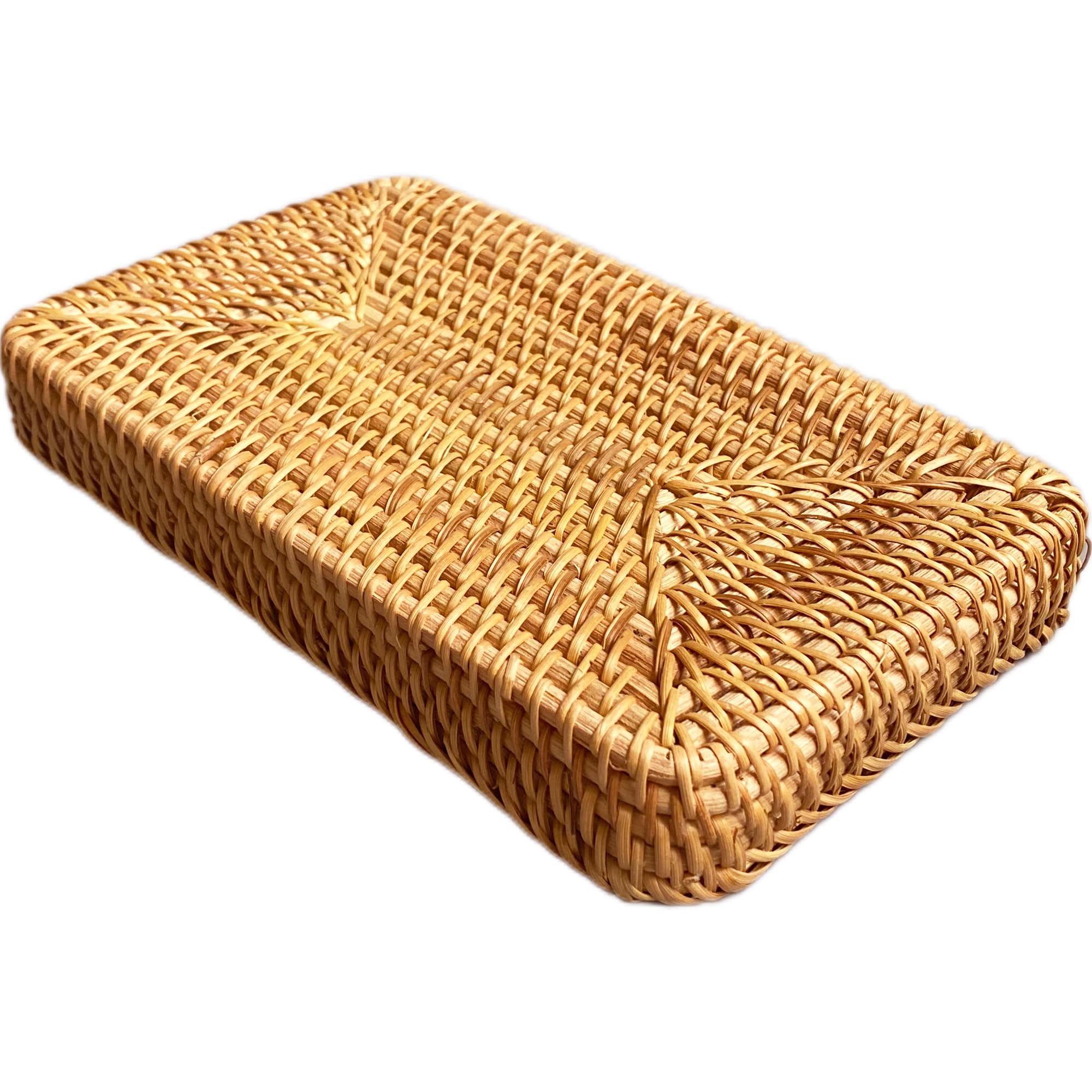 i-lan Rattan Toilet Tank Basket Natural Rattan Toilet Tank Vanity Narrow Tray for Paper Hand Towel Bathroom Shelf Storage Basket 10 x 5.5 x 1.6 inch