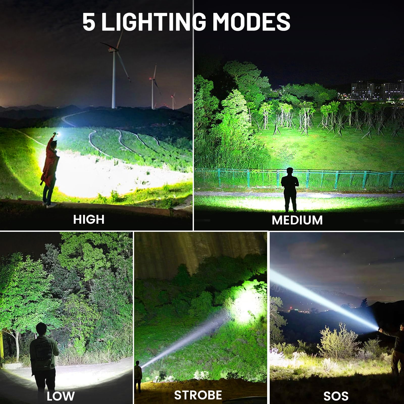 Lylting Rechargeable LED Flashlights High Lumens 2 Pack, 990,000 Lumen Super Bright Flashlight with USB Cable, 5 Modes Powerful Flashlight Waterproof Flash Light for Home Emergencies Camping