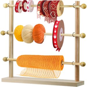 savina ribbon organizer - wooden ribbon rack holder for sewing craft, wreath, mesh, thread, tape, roll - ideal for florist arts & gift wrapping storage