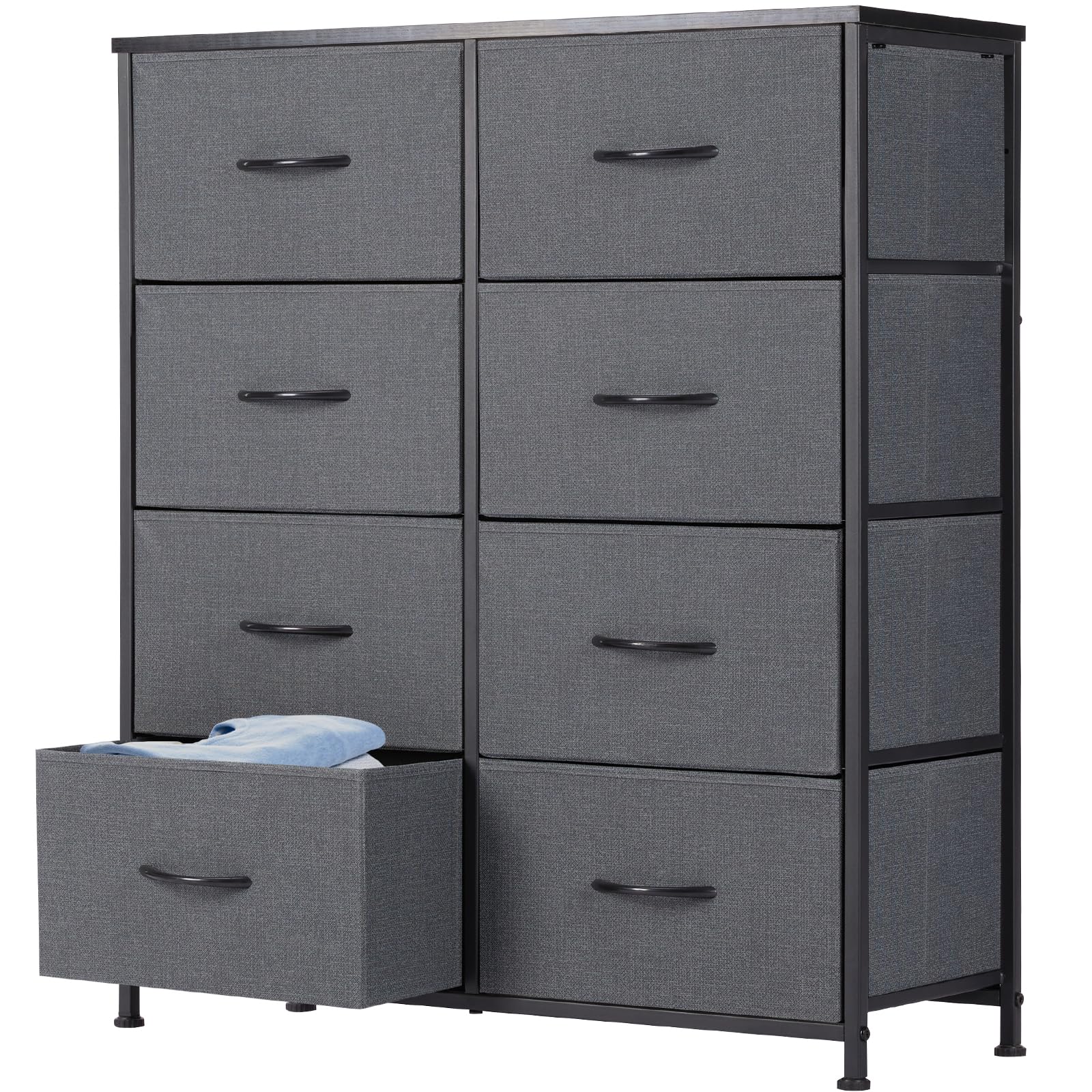 Dresser for Bedroom, Tall Storage Drawers, Fabric Storage Tower with 8 Drawers, Chest of Drawers with Fabric Bins, Sturdy Metal Frame, Wood Tabletop for Kids room, Closet, Entryway, Nursery, Grey