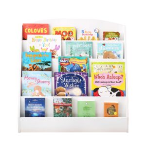 TOETOL 5-Tier Kids Bookshelf - Toddler Book Display Shelves for Classrooms, Playrooms, and Nursery - Wooden Children Book Rack (White)