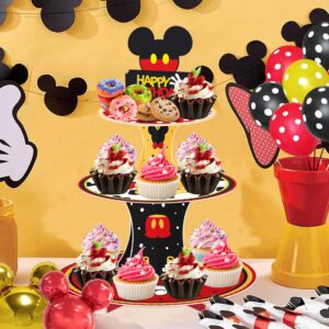 MOAXMOA Mouse Cupcake Stand 3-Tier Cupcake Stand Cartoon Mouse Birthday Party Supplies Mouse Decorations for Girls Boys Kids Birthday Baby Shower