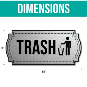 Recycle and Trash Stickers for Trash Cans - Stainless Steel Style Vinyl Recycling Bin Labels - 2 Pack - 6.5" by 3" Decals Logo - Waste Signs for Home Kitchen or Office Bins Indoor/Outdoor Use