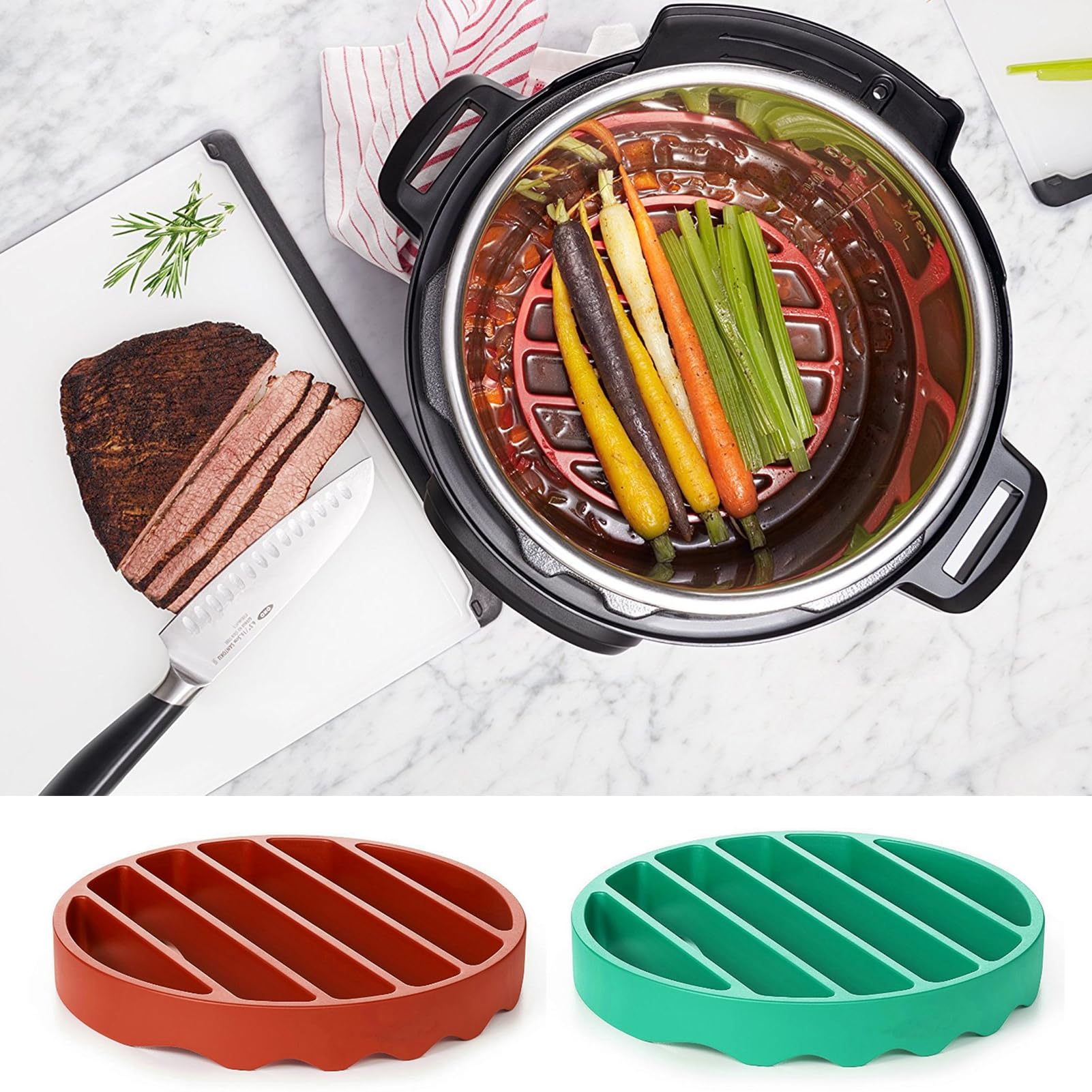 jyibinee Roasting Rack, Non-stick Silicone Baking Rack, Reusable Round Grill Insulation Mat for Home Kitchen Red