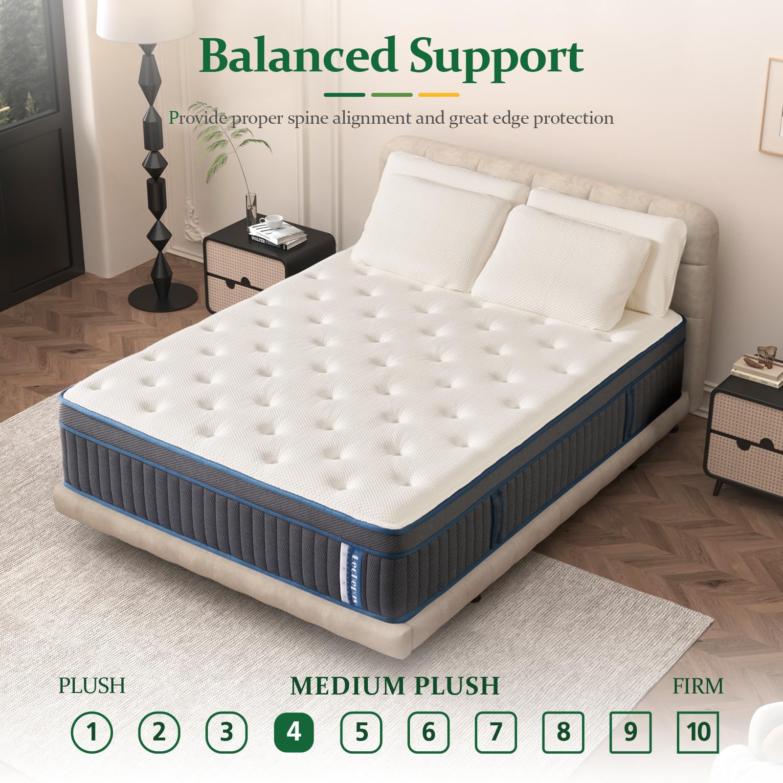 Lechepus California King Mattress, 14Inch Gel Memory Foam with 7-Zone Pocket Spring Mattress Calking Size, Cooling Sleep and Pressure Relief, Medium Plush Hybrid Mattresses in Box for Motion Isolation