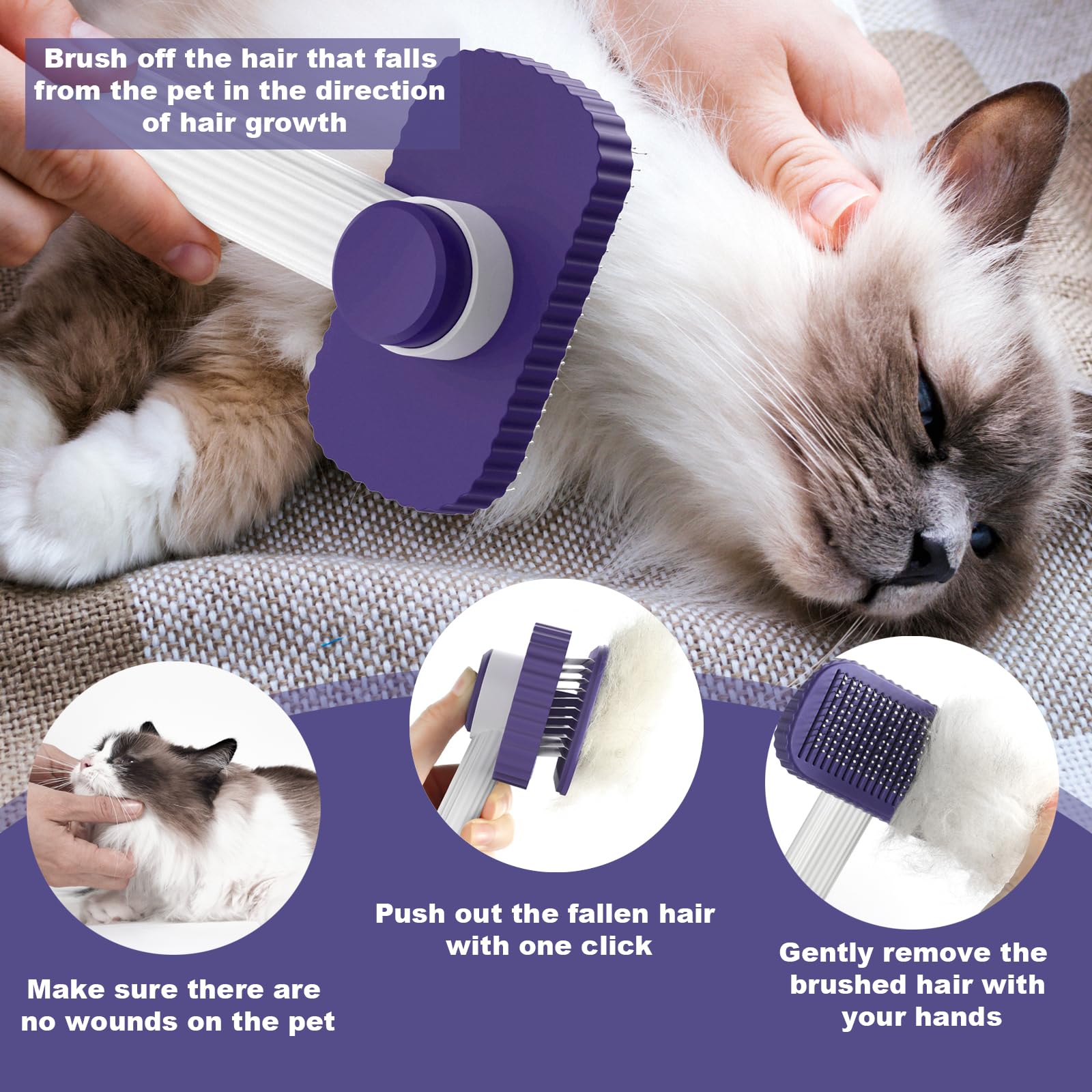 Garstor Cat brush, Cat Brush for Long or Short Haired Cats, Remove Loose Fur and Mats, Rounded Pins Reduces Painful Pulling, Not for Tangle and Curly Fur, Dark Blue