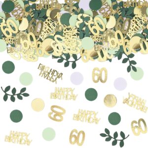 sage green 60th happy birthday confetti, 60th birthday table decorations scatter confetti birthday cake confetti, green gold foil confetti decorations for 60th birthday woman men party decor 230 pcs