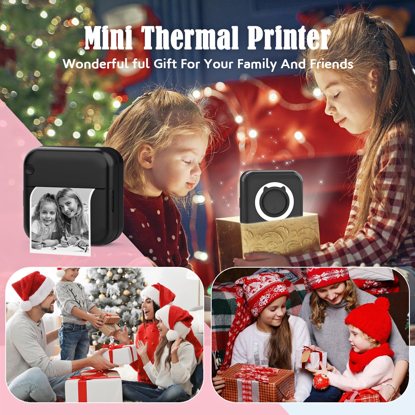 HUIJUTCHEN Mini Printer Portable, Bluetooth Pocket Thermal Sticker Printer with 11 Rolls Thermal Paper and Sticker Mini Thermal Printer for iOS & Android Inkless Pocket Printer for Photo Note