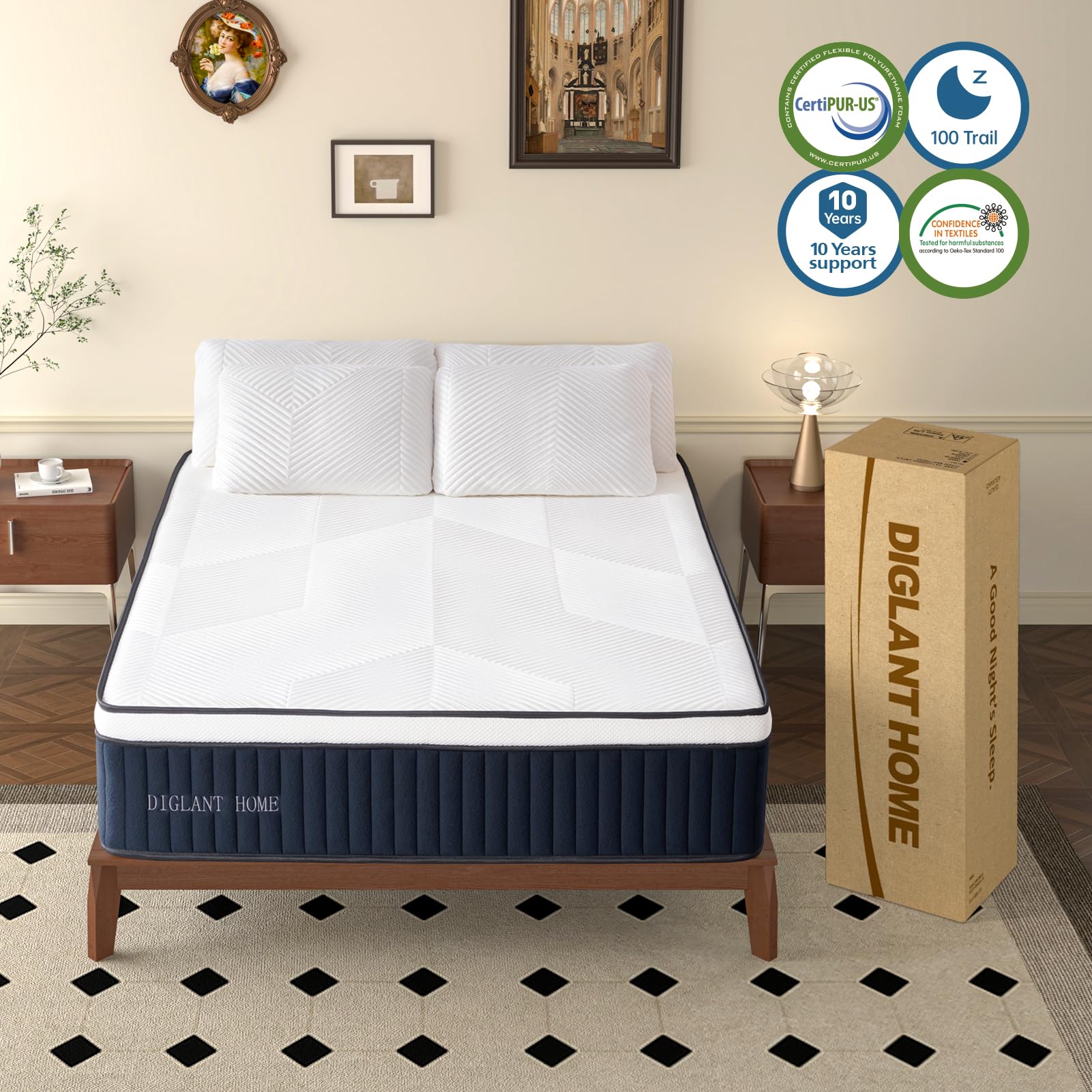 California King Mattress, DIGLANT 14Inch Hybrid Soft Medium Plush Memory Foam Mattress with 7-Zone Individual Pocket Springs, Mattress in a Box for Supportive & Pressure Relief, CertiPUR-US Certified