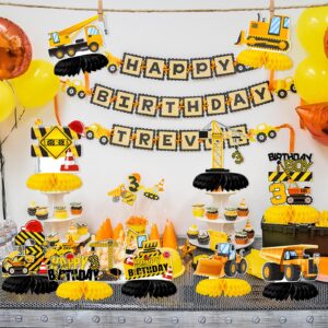 10Pcs Construction Honeycomb Centerpieces 3rd Birthday Party Decor for Boys,Dump Truck Car Cone Construction Zone Theme 3 Year Old Birthday Table Centerpieces Baby Shower Party Supplies Decorations