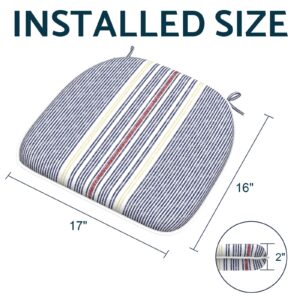 TWLEAR Indoor/Outdoor Chair Cushions 16x17 Inch, Patio Chair Cushions with Ties, All Weather Seat Cushions for Patio Furniture Home Garden Chair Use, Set of 4, Stripe Denim Blue