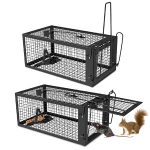 2 packs humane rat trap outdoor mouse traps indoor use, rodent chipmunk traps for small live animal catch and release - black