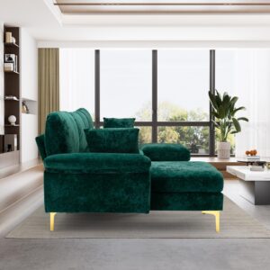 OUYESSIR U-Shaped Sectional Sofa Couch, 4 Seat Sofa Set for Living Room, Convertible L-Shaped Velvet Couch Set with Chaise Lounge, Ottoman and Pillows,114 inches (Emerald Green)