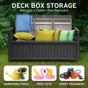 EconoHome 3 Seat Outdoor Storage Bench - 90 Gallon Capacity - Weatherproof Resin Bench for Patio, Porch, Garden, Yard, Pool Area - Furniture for Pool Accessories, Gardening Tools, Toys