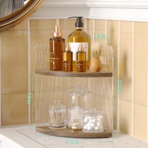 NLBTW 2-Tier Wood Corner Bathroom Countertop Organizer, Vanity Shelf Perfume Skincare Organizers Bathroom Counter Storage and Organization for Vanity (Brown)