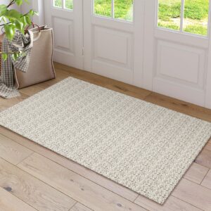 collive boho washable area rugs 3x5 braided entryway rug, farmhouse woven carpet non slip kitchen rugs rubber backed bedroom rugs neutral area rug indoor front door rugs for entrance bathroom, tan