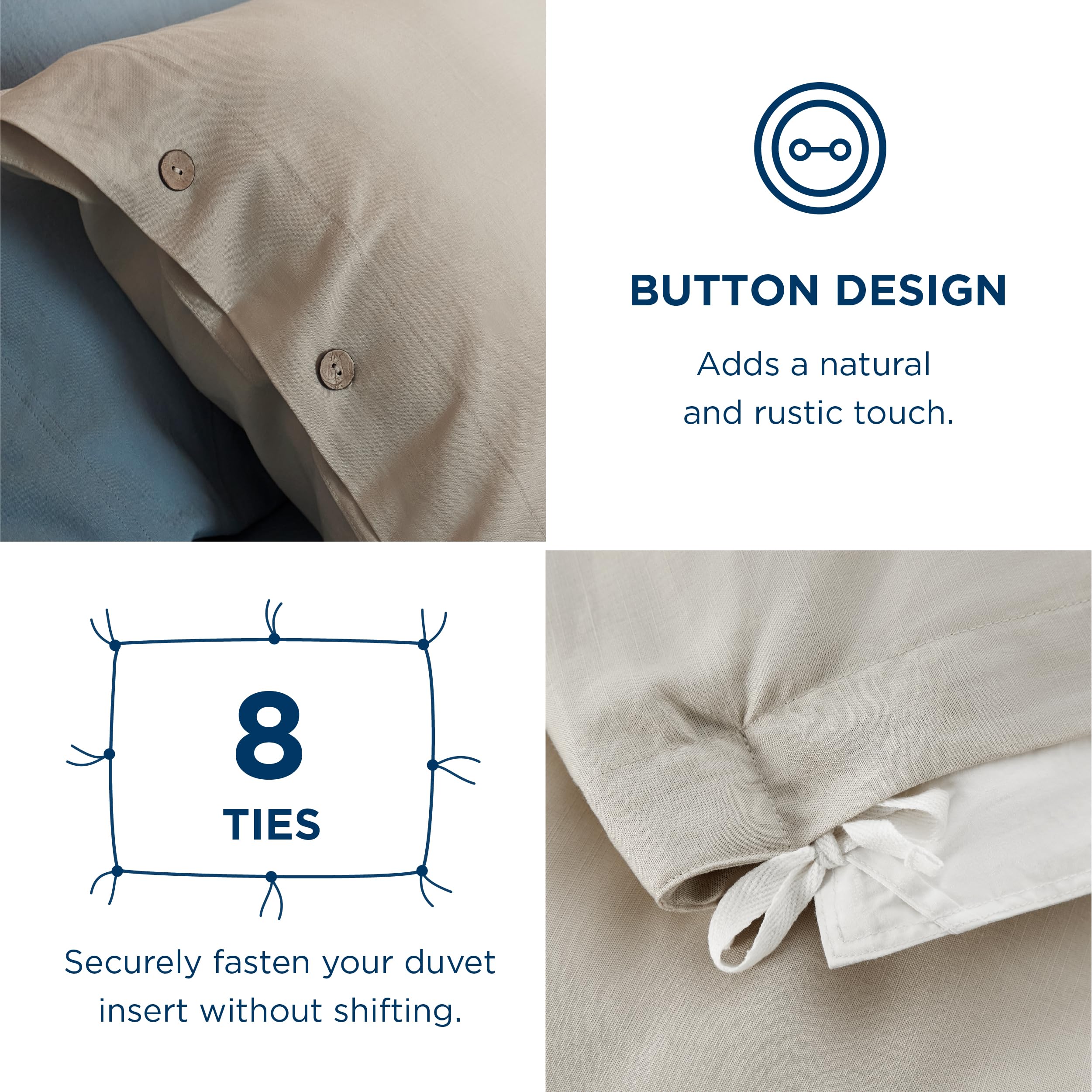 Bedsure Cooling Duvet Cover Queen,Rayon Derived from Bamboo Linen Blend Duvet Cover Queen,Linen Duvet Cover Set,3 Pieces,1 Duvet Cover 90x90 Inches and 2 Pillowcases,Comforter Sold Separately