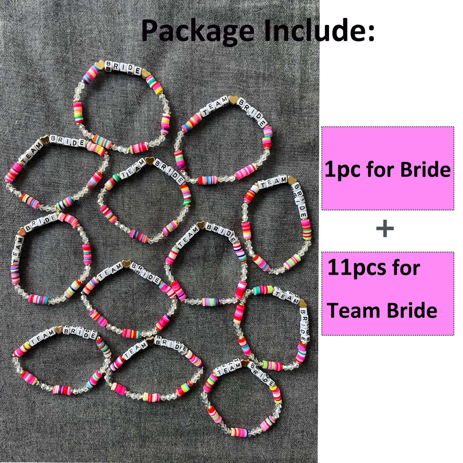 KIWILEPI Bachelorette Party Favors, 12pcs Team Bride Beaded Bracelets Pink Blush Bride Tribe Gifts, Bridesmaid Proposal Gift Bridal Shower Favor Beach Wedding Bride Accessories