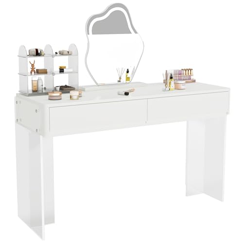 LITTLE TREE Computer Desk with Acrylic Legs, Home Office Desk with 2 Drawers, Modern White Desk with Storage, Makeup Vanity Desk for Bedroom