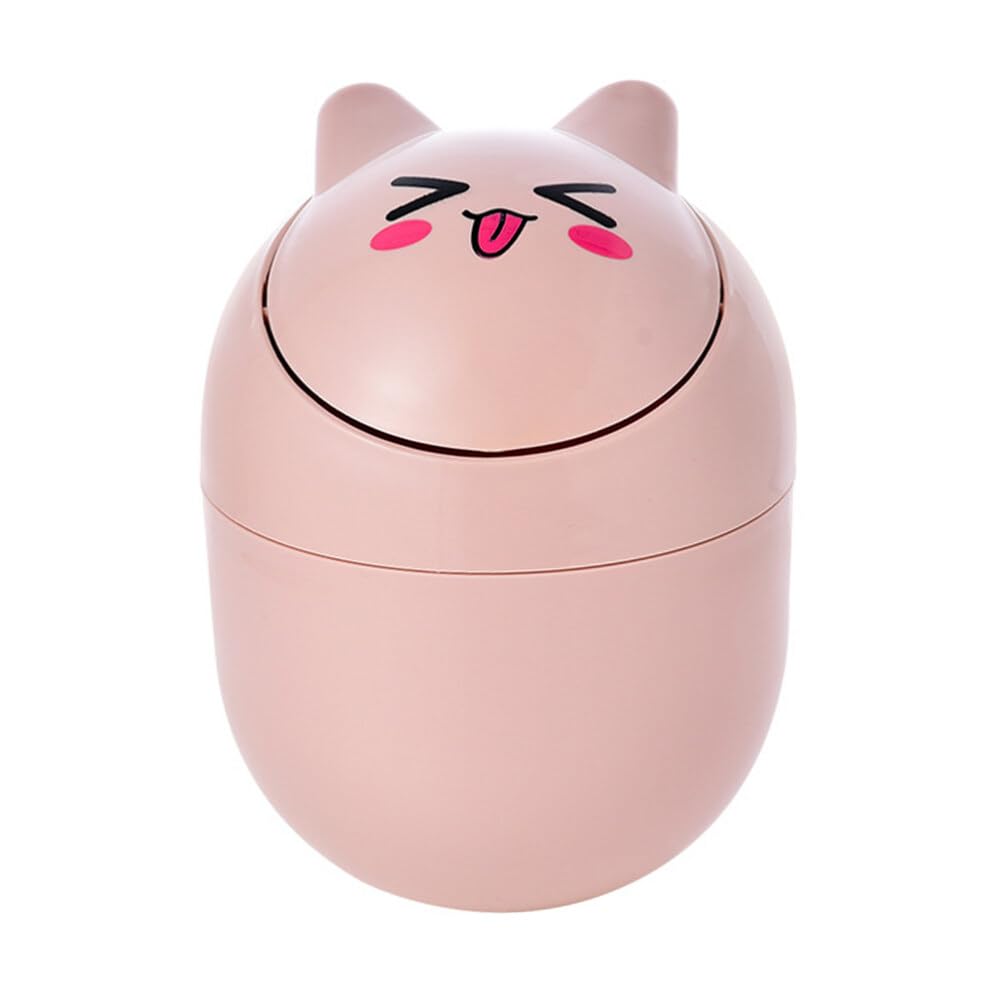 Luxshiny Desktop Trash Can with Lid Mini Waste Basket Cute Cat Dustbin Portable Garbage Bin Trash Household Cleaning Tools for Home Office Living Room Bathroom Kitchen