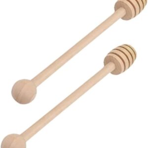 2 Piece Wooden Honey Dipper Mixing Stirrer Honey Drizzler Stick Smooth Honey Drizzle Mixing Wooden Wand Spoon (6.2 inches)