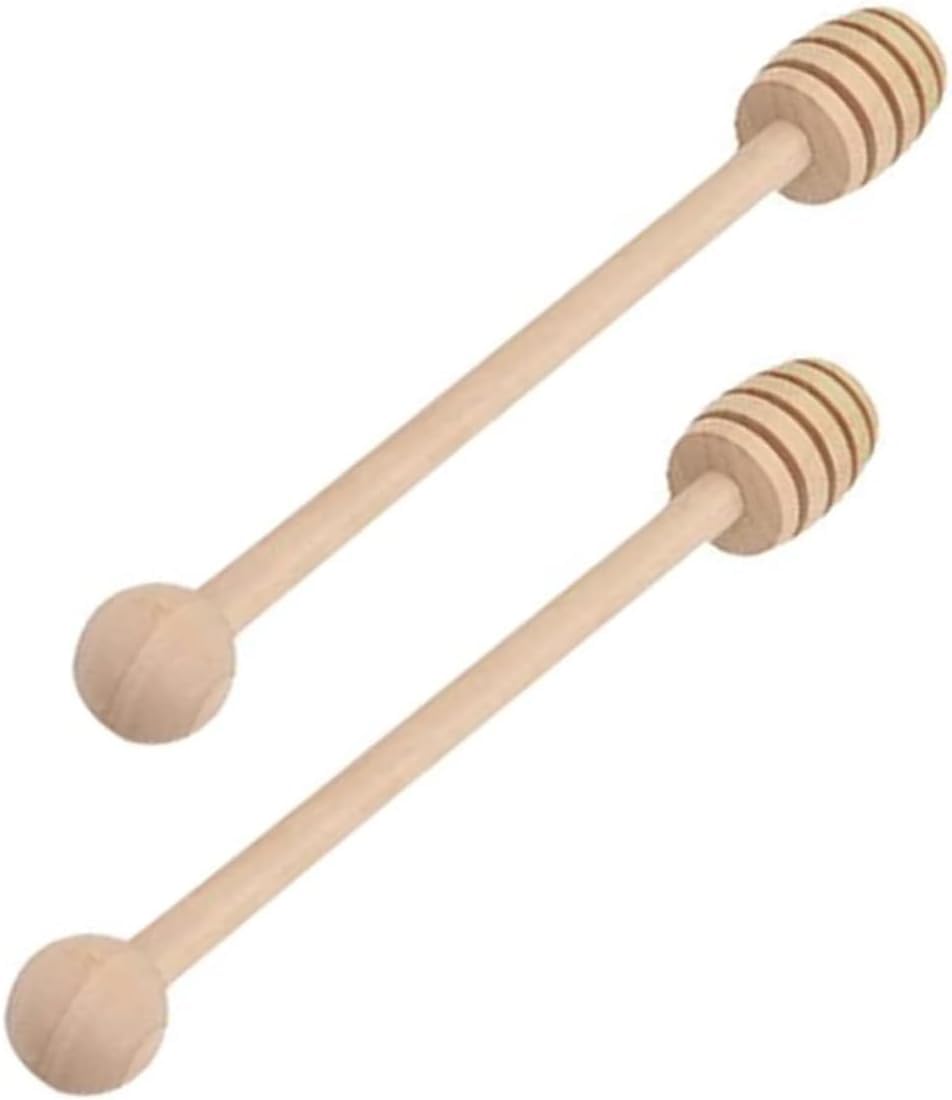 2 Piece Wooden Honey Dipper Mixing Stirrer Honey Drizzler Stick Smooth Honey Drizzle Mixing Wooden Wand Spoon (6.2 inches)