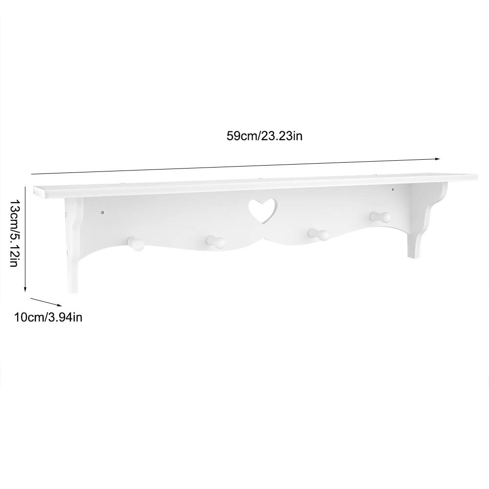 STARNOONTEK Hollowed Love Shape Wall Shelf,23inch White PVC Wood-Plastic Board Wall Mounted Floating Shelf Hanging Storage Rack for Kitchen Living Room Organizer