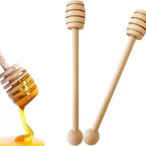 2 Piece Wooden Honey Dipper Mixing Stirrer Honey Drizzler Stick Smooth Honey Drizzle Mixing Wooden Wand Spoon (6.2 inches)