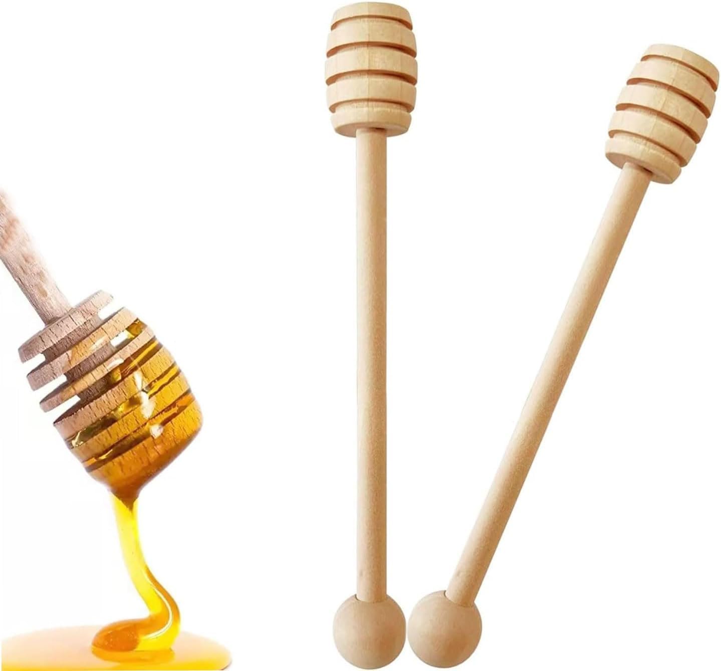 2 Piece Wooden Honey Dipper Mixing Stirrer Honey Drizzler Stick Smooth Honey Drizzle Mixing Wooden Wand Spoon (6.2 inches)