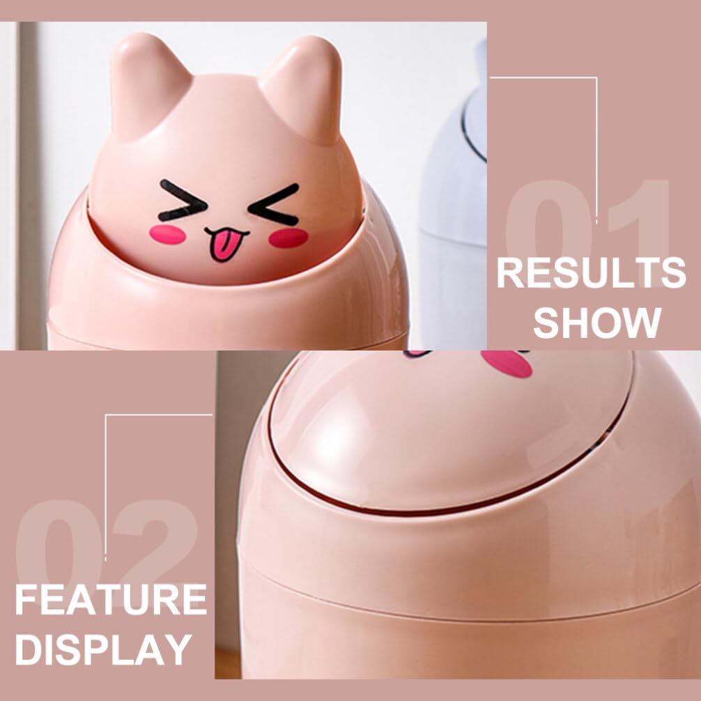 Luxshiny Desktop Trash Can with Lid Mini Waste Basket Cute Cat Dustbin Portable Garbage Bin Trash Household Cleaning Tools for Home Office Living Room Bathroom Kitchen