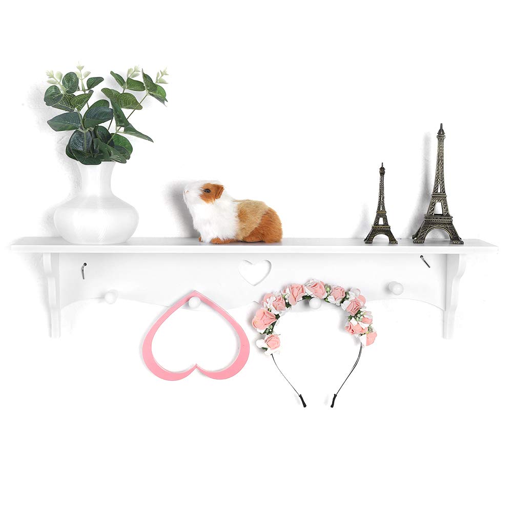 STARNOONTEK Hollowed Love Shape Wall Shelf,23inch White PVC Wood-Plastic Board Wall Mounted Floating Shelf Hanging Storage Rack for Kitchen Living Room Organizer