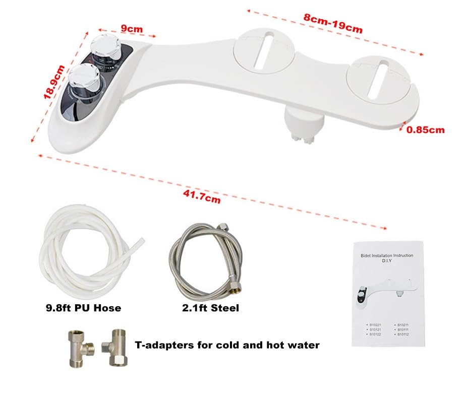 Generic Toilet Bidet Attachment, Toilet Seat Warm Water Bidet Attachment, Adjustable Temperature, Digital Display, 2x Retractable Self Cleaning Nozzles, Cold Warm Water Battery Operated, White