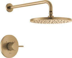 delta faucet modern raincan round single-function shower valve trim kit gold, shower faucet set, rainfall shower head gold, delta shower kit, champagne bronze t14269-cz-pp (valve not included)