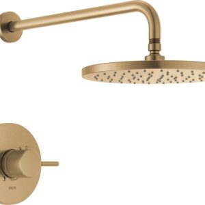 Delta Faucet Modern Raincan Round Single-Function Shower Valve Trim Kit Gold, Shower Faucet Set, Rainfall Shower Head Gold, Delta Shower Kit, Champagne Bronze T14269-CZ-PP (Valve Not Included)