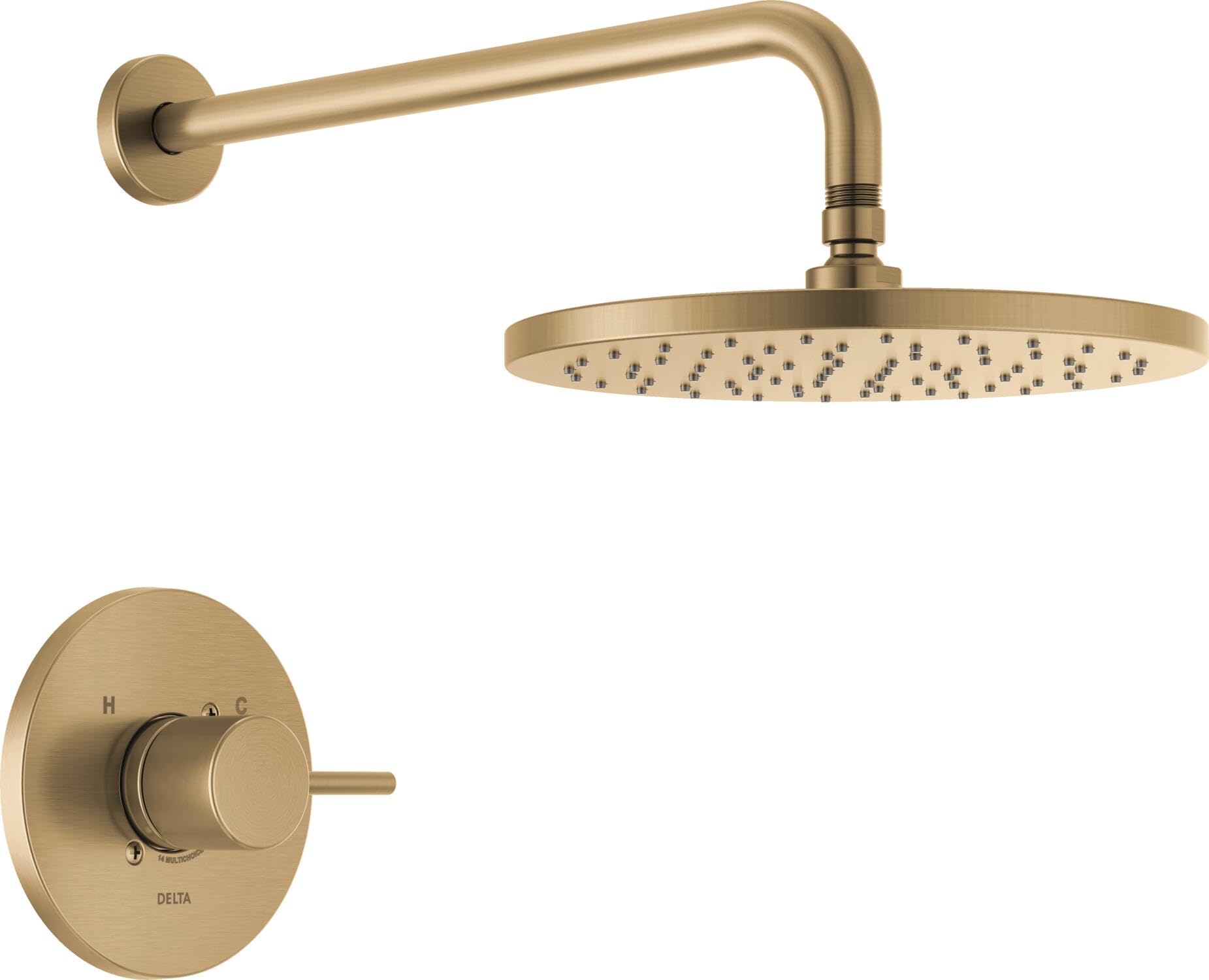 Delta Faucet Modern Raincan Round Single-Function Shower Valve Trim Kit Gold, Shower Faucet Set, Rainfall Shower Head Gold, Delta Shower Kit, Champagne Bronze T14269-CZ-PP (Valve Not Included)