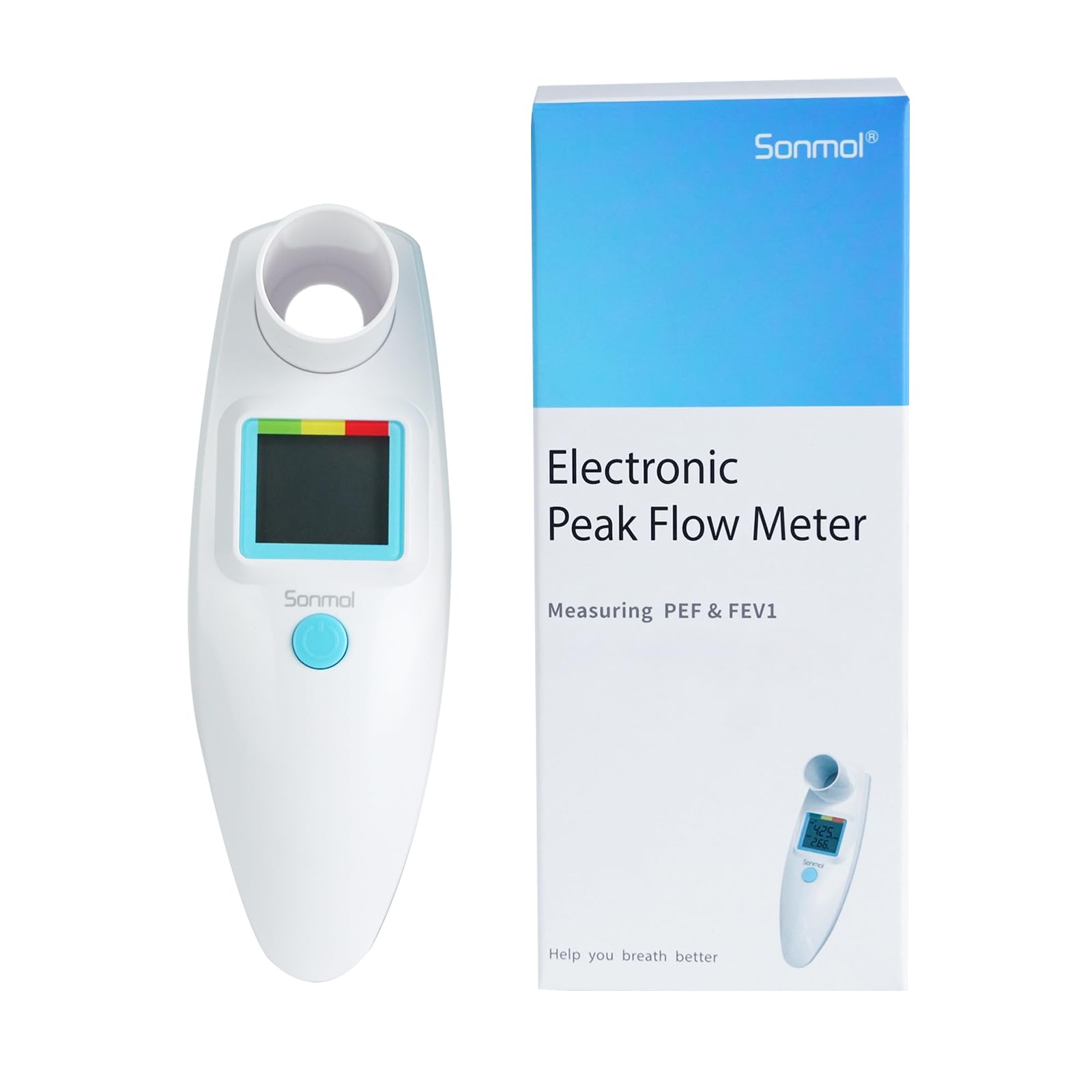 Peak Flow Meter Portable Spirometer Measure PEF & FEV1 Lung Tester with Red Yellow Green Risk Indicator for Asthma COPD for Adult Kids