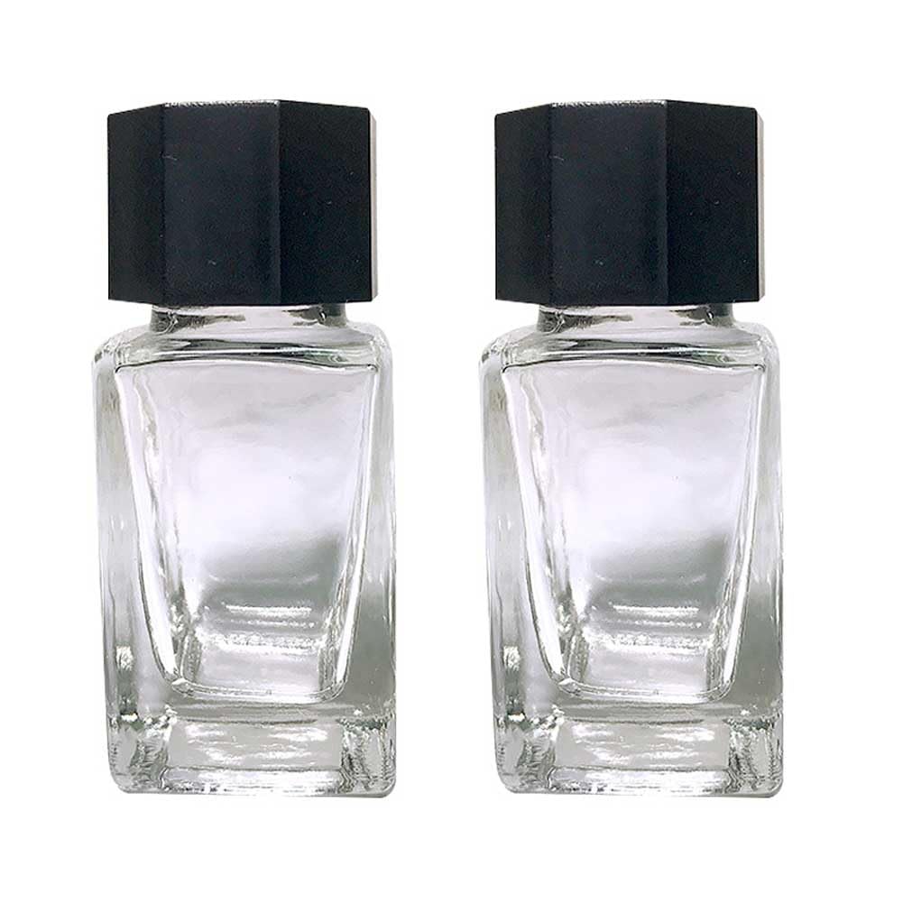 Teensery 2 Pcs 20ml Clear Glass Jars Empty Refillable Ink Vials Containers with Black ABS Plastic Caps for Ink Liquid