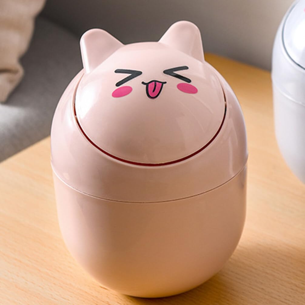 Luxshiny Desktop Trash Can with Lid Mini Waste Basket Cute Cat Dustbin Portable Garbage Bin Trash Household Cleaning Tools for Home Office Living Room Bathroom Kitchen