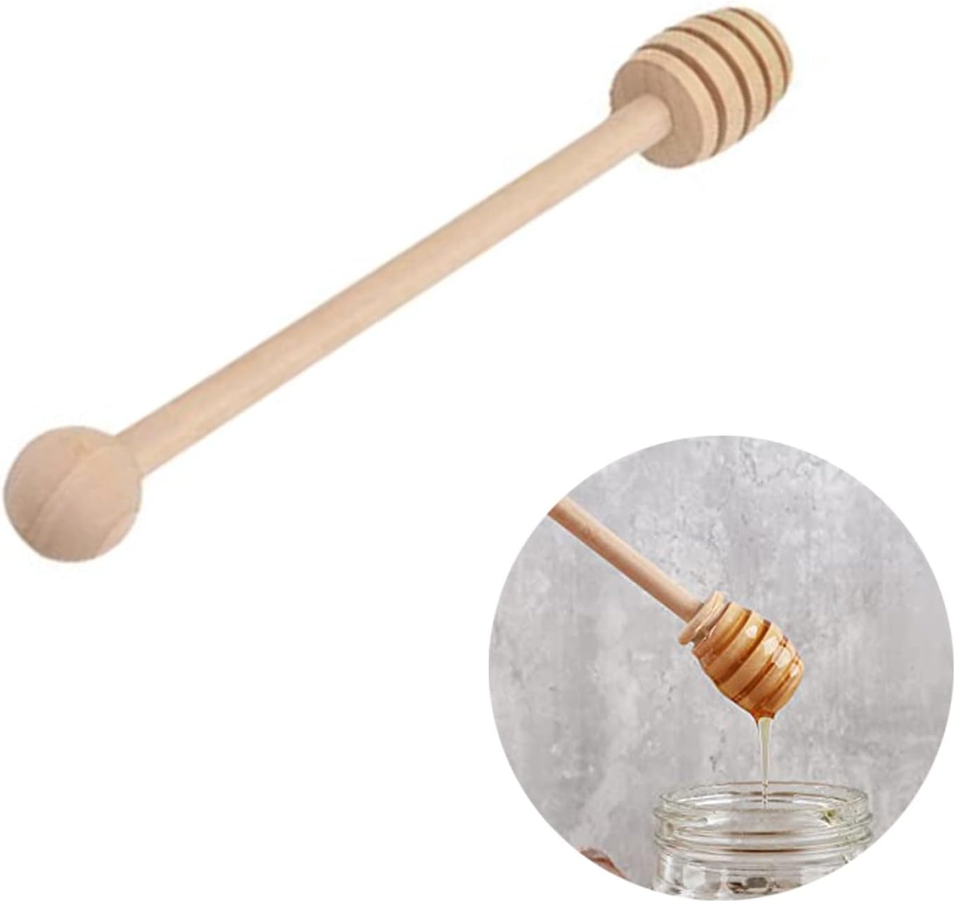 2 Piece Wooden Honey Dipper Mixing Stirrer Honey Drizzler Stick Smooth Honey Drizzle Mixing Wooden Wand Spoon (6.2 inches)