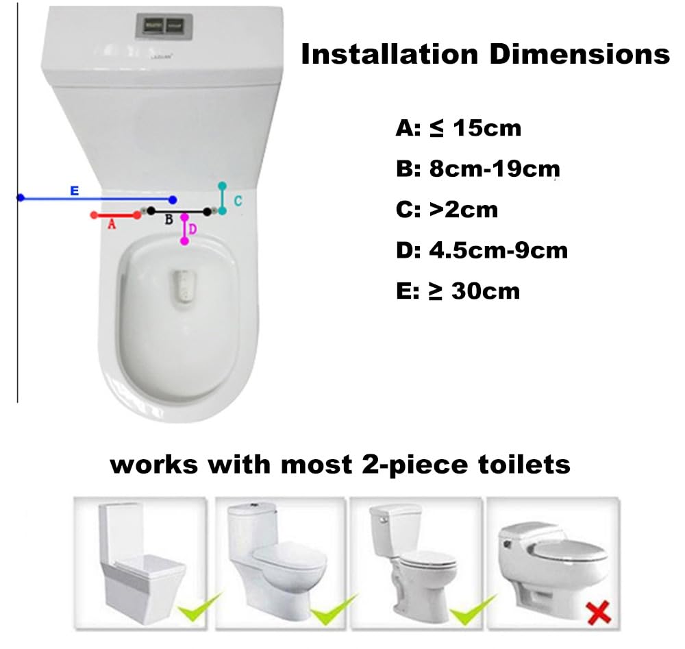 Generic Toilet Bidet Attachment, Toilet Seat Warm Water Bidet Attachment, Adjustable Temperature, Digital Display, 2x Retractable Self Cleaning Nozzles, Cold Warm Water Battery Operated, White