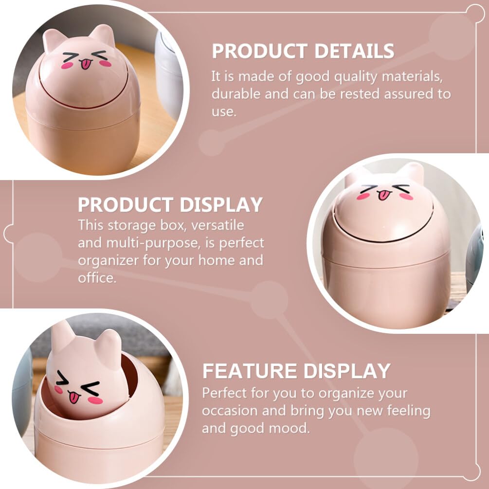 Luxshiny Desktop Trash Can with Lid Mini Waste Basket Cute Cat Dustbin Portable Garbage Bin Trash Household Cleaning Tools for Home Office Living Room Bathroom Kitchen