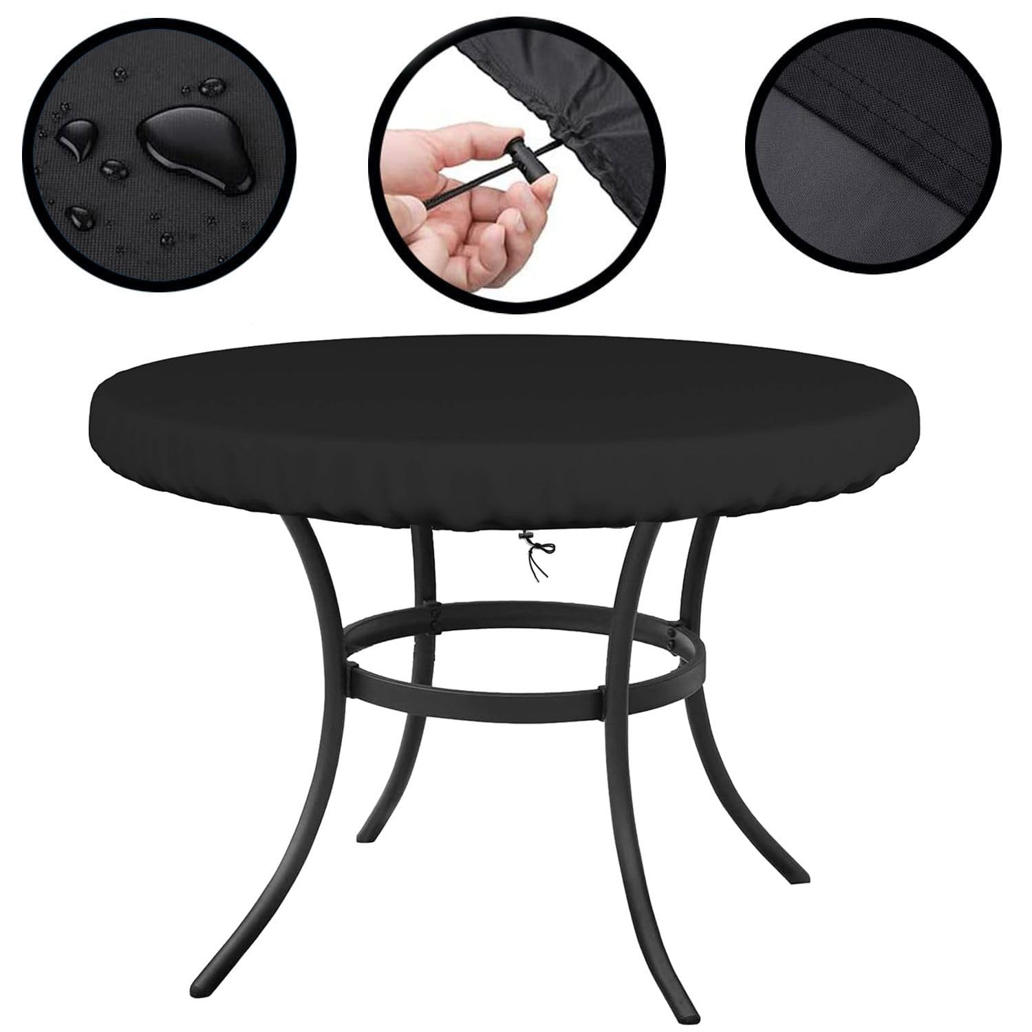 Ziewee Round Outdoor Table Cover Waterproof 60" Dia x 6" H Round Patio Furniture Covers 600D Patio Table Top Cover for Table and Chair Sets Rainproof & Windproof Anti-UV Patio Table Cover 150x15cm