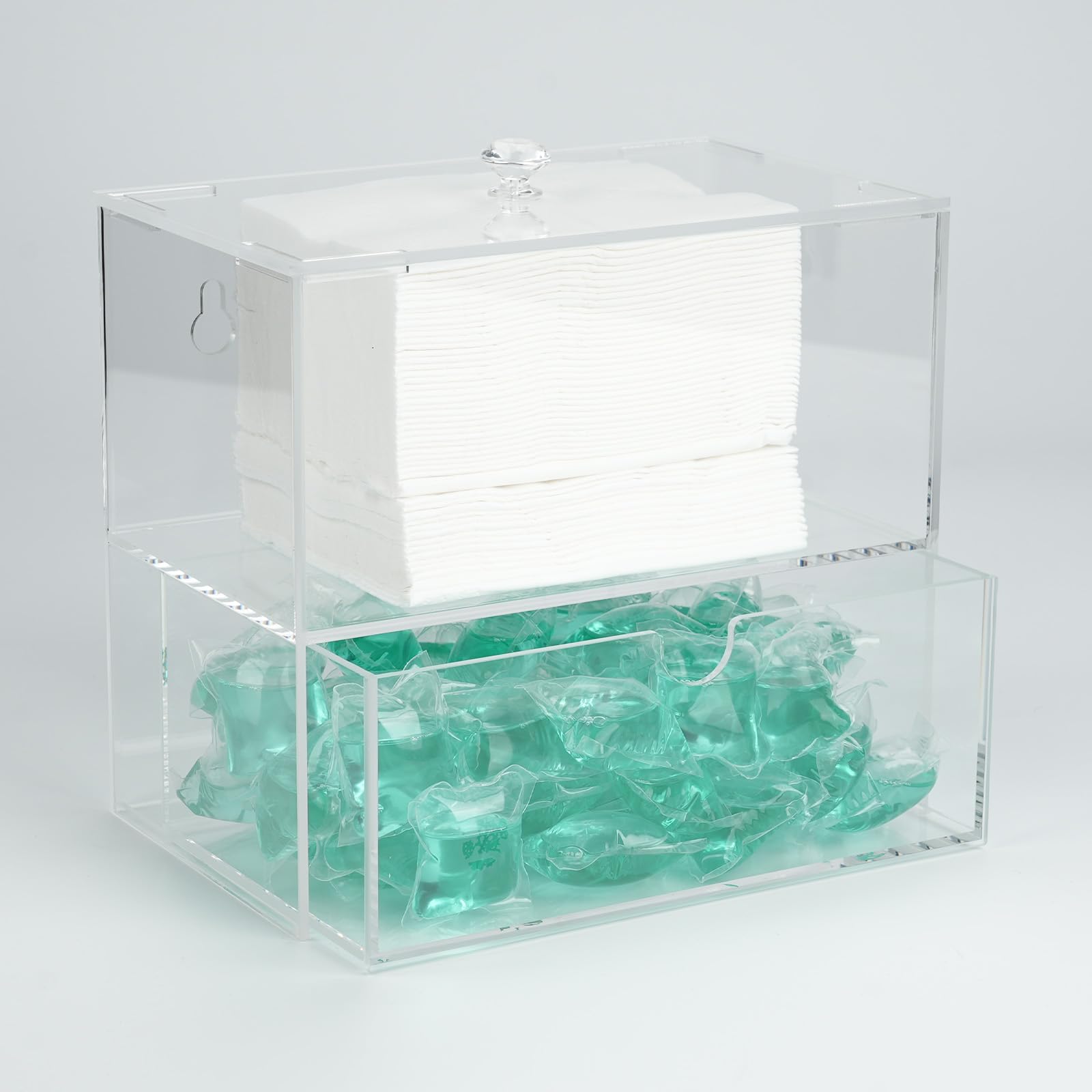 popbricks Acrylic Dryer Sheet Holder Box, Laundry Pod Container Dispenser, Laundry Room Organization and Storage