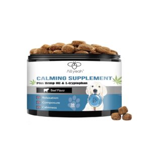 calming chews for dogs treats, hemp calming dog anxiety relief natural ingredients, helps with dog anxiety, stress relief, separation, barking, thunderstorms