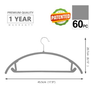 MIZGI Premium Velvet Hangers (Pack of 60) Heavyduty- Non Slip No Shoulder Bump Suit Hangers- Chrome Hooks,Space Saving Clothes Hangers,Rounded Hangers for Coat,Sweater,Jackets,Pants