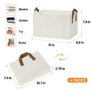 HNZIGE Fabric Storage Bins for Shelves 4 Pack,Foldable Storage Baskets for Organizing Toys,Large Storage Box for Storage Closet Clothes(15x9.8x7.9Inch,Cream)