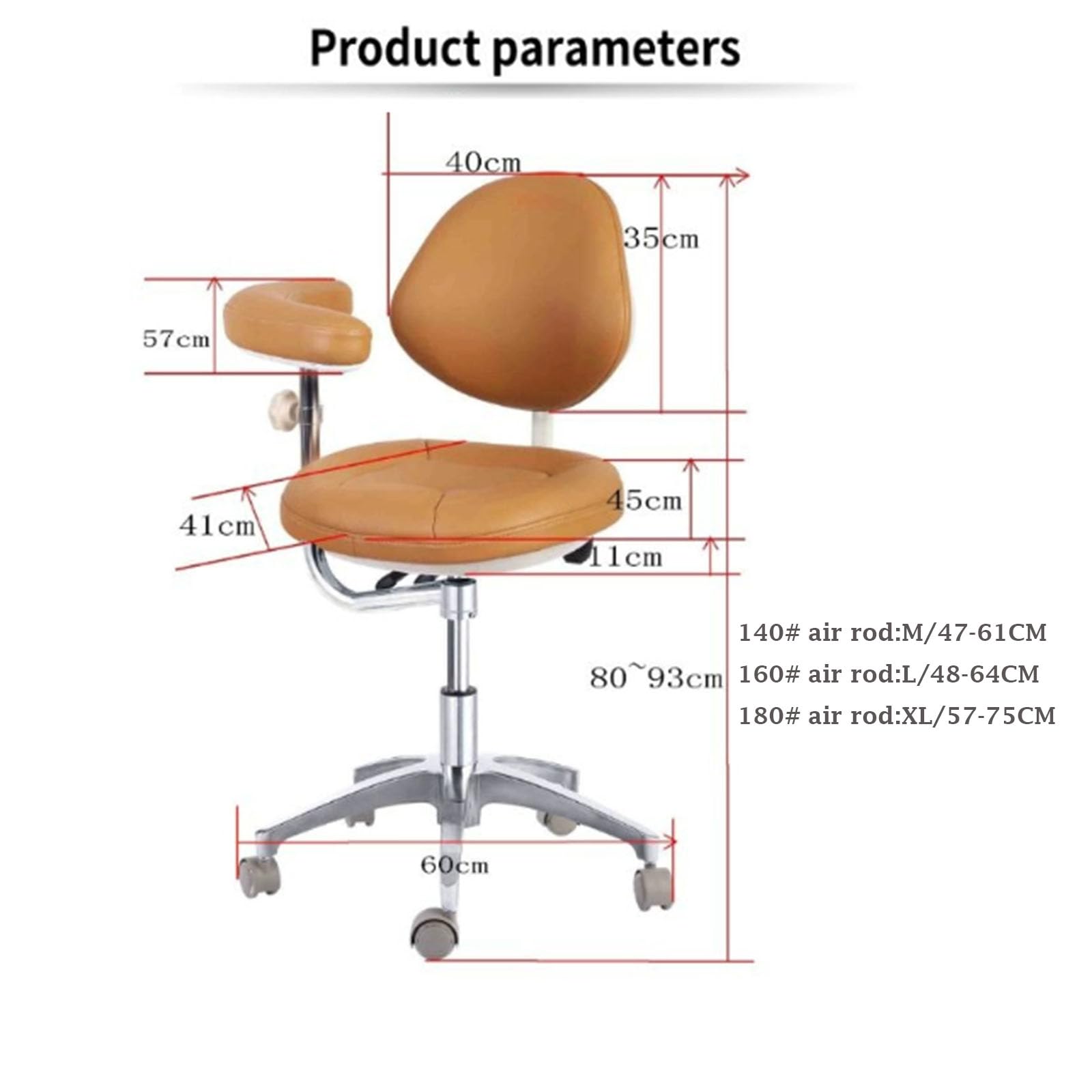 SFKLYU Dental Stool, Doctor Chair Dental Assistant Stool with Armrest Microfiber Leather Height Adjustable for Dental Clinics, Offices, Labs,Orange,47~61CM