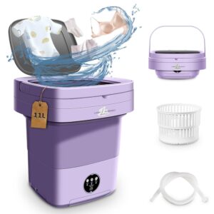 portable washing machine, 11l large capacity washing machine, mini foldable washer for deep cleaning of baby clothes and underwear, small washer with 3 modes for dormitories, rv, apartments.(purple)